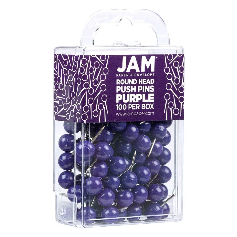JAM PAPER Colorful Push Pins - Round Head Map Thumb Tacks - Purple Pushpins - 100/Pack - Image 2